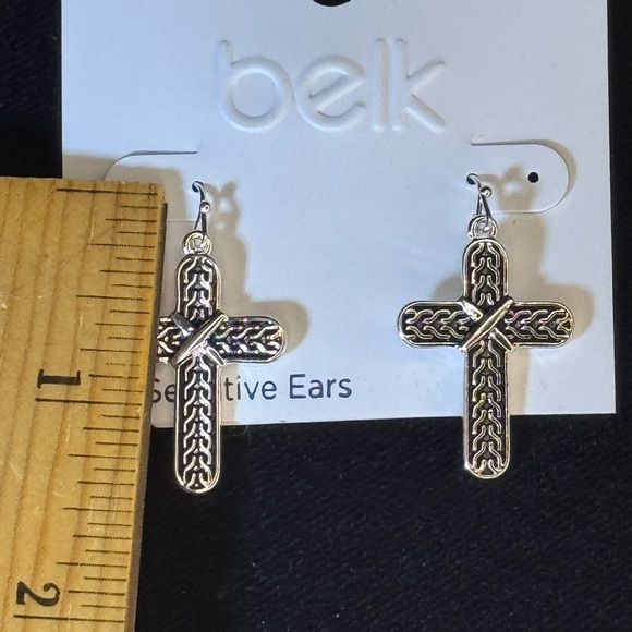 Belk Silver and Black Cross Dangling Earrings 1.5inch - Picture 6 of 8